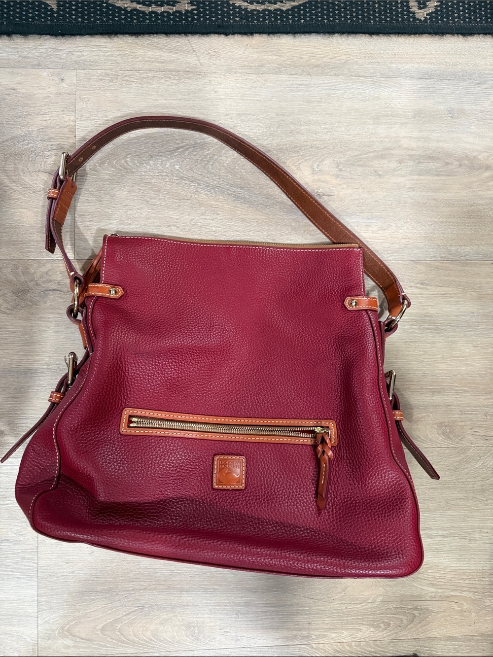 Dooney & Bourke cranberry Leather Shoulder Bag with Tan Trim